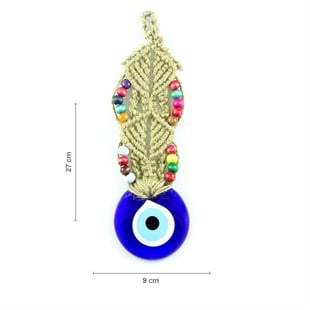 : Natural Braid Rope Glass Evil Eye with Colorful Wooden Beads Wall Decoration
